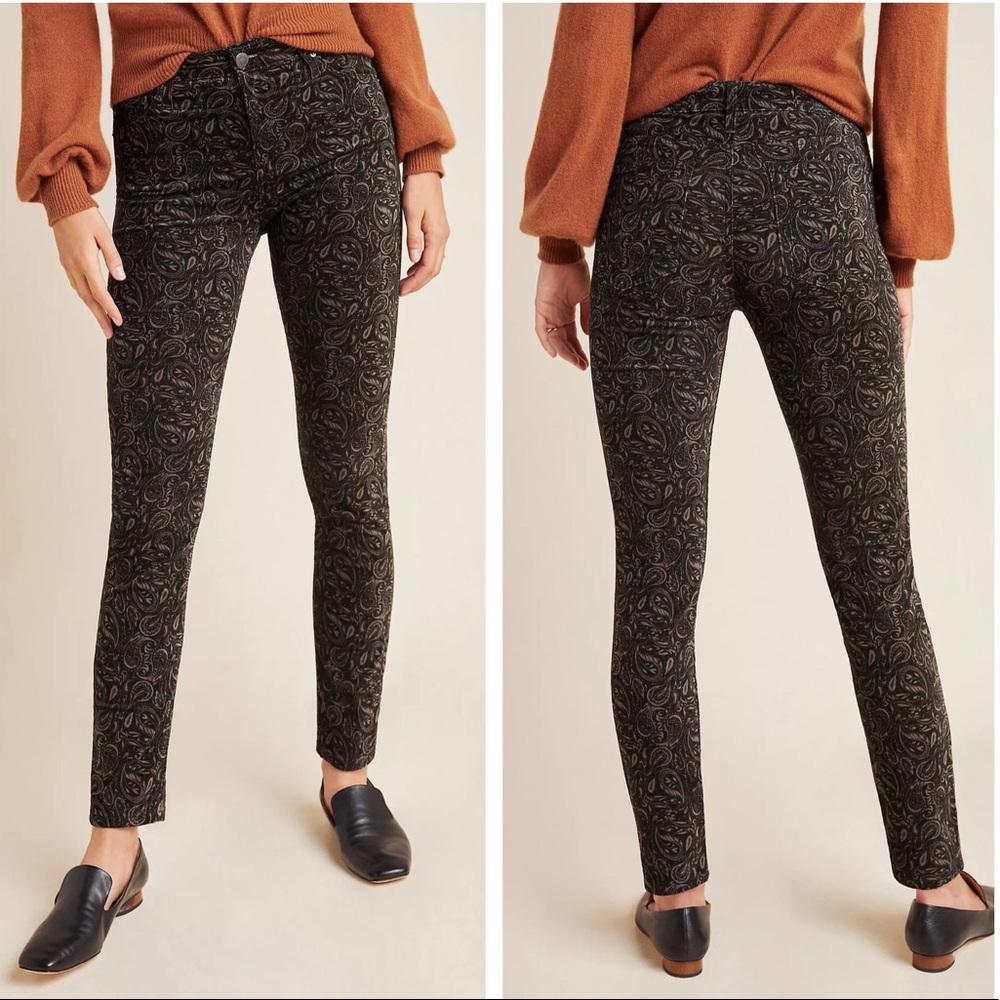 AG Adriano Goldschmied Anthro Stevie brown paisley printed velour jeans 26